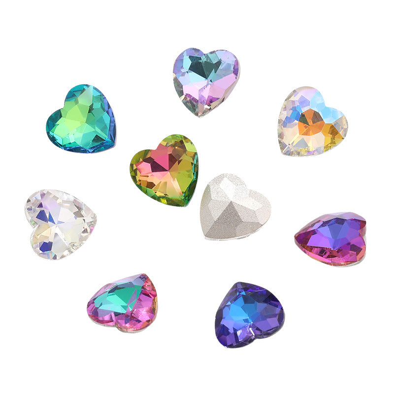 Love electroplating color peach heart pointed bottom diamond multi-color love crystal glass diamond wedding dress clothing shoe bag DIY accessories