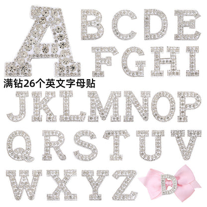 Full diamond letters DIY clothing accessories, white rhinestone hot simmer patches, hot patch English 26 letters