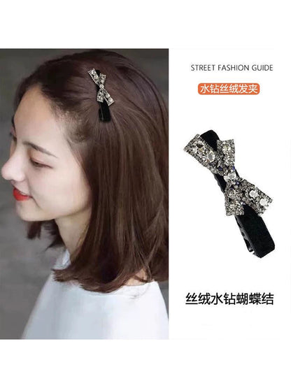 High-end rhinestone bow hair clips for women, 2026 new style bang clip, side clip, children's frizzy hair clip, straight clip
