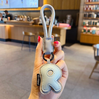 Creative PU leather 26 English letter keychain pendant simple couple car bag keychain pendant gift