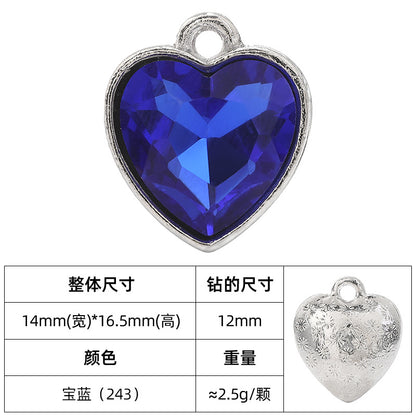 Heart-inlaid 12MM peach heart single crystal pendant bracelet, headpiece, flower tray material, DIY accessory pendant