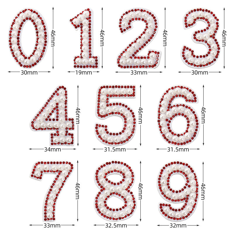 Wholesale 0-9 Pearl Nonwoven Fabric Colorful Digital Stickers with Adhesive Number Stickers DIY Creative Clothing and Bag Decorations