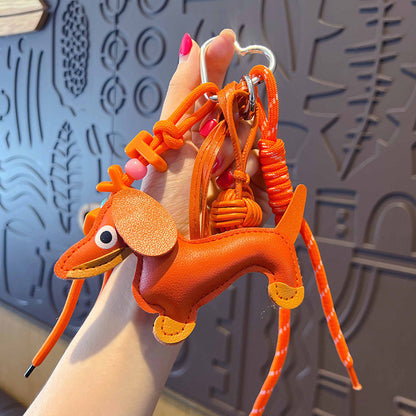 Creative simple miu PU leather dachshund puppy bracelet keychain bag pendant couple keychain pendant