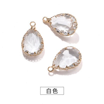 13*18 Transparent Base Waterdrop Glass Diamond Copper Gold Border Flower Claw Single Hanging Diamond Necklace Pendant Clothing DIY Accessory