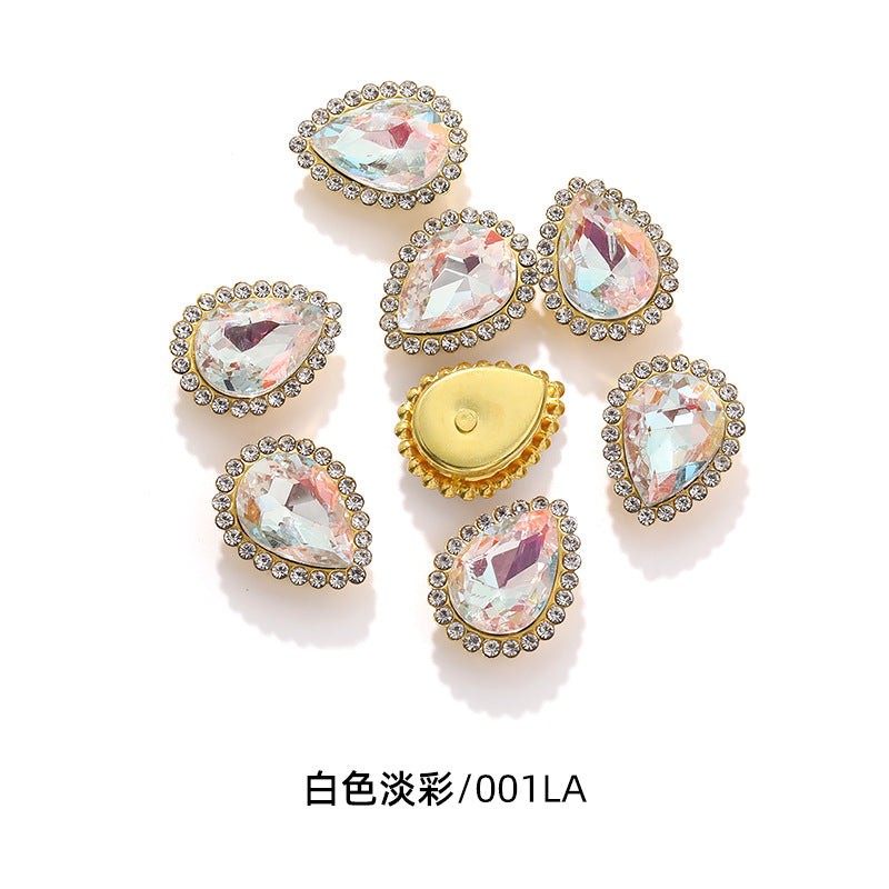 Double-layer waterdrop sunflower flower flower plate diamond buckle, hand-stitched rhinestone, thickened gold holder, glass diamond, clothing, shoes, bags, DIY accessories