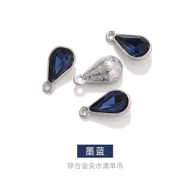 Zinc alloy pointed waterdrop pendant, crystal glass diamond DIY jewelry, earrings with diamond, single hanging glass waterdrop rhinestone