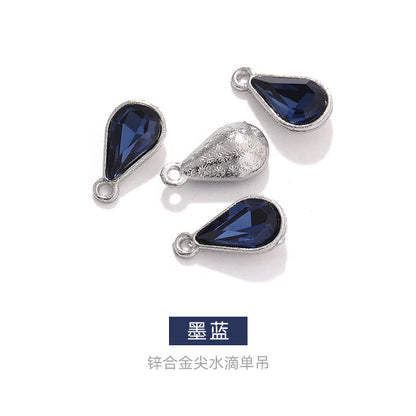 Zinc alloy pointed waterdrop pendant, crystal glass diamond DIY jewelry, earrings with diamond, single hanging glass waterdrop rhinestone