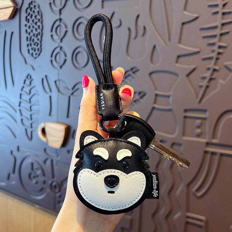 Creative PU leather Shiba Inu keychain doll pendant cute husky couple car keychain bag pendant