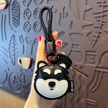 Creative PU leather Shiba Inu keychain doll pendant cute husky couple car keychain bag pendant
