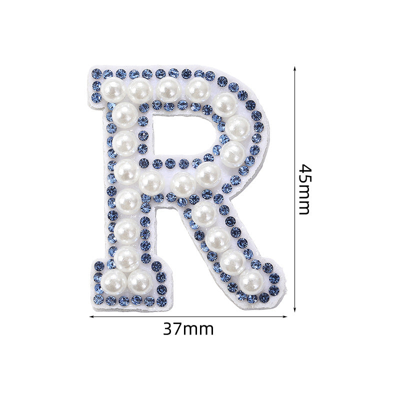 Blue diamond seamless adhesive 26 English letters for clothing and makeup bag decoration, non-woven fabric patch, adhesive backing
