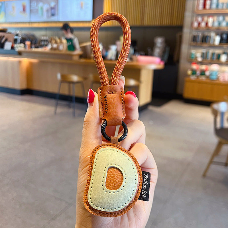 Creative PU leather 26 English letter keychain pendant simple couple car bag keychain pendant gift