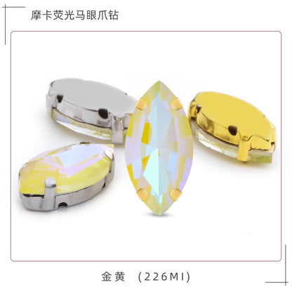 Mocha fluorescent elongated claw drill, artificial perforated hand-sewn diamond suit ornament accessories pointed bottom fluorescent marquise claw drill