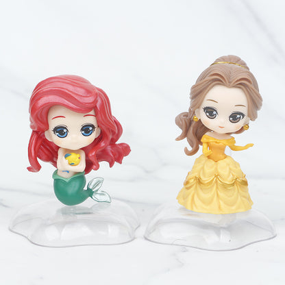 New 6 princess long-haired white snow jasmine mermaid belle capsule blind box figure cake landscape doll ornament