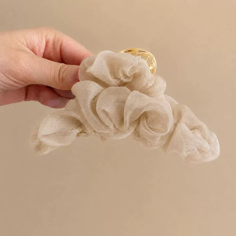 Korean Style Super Fairy Pleated Mesh Claw Clip for Women, 2026 New Large Shark Hair Clip at the Back of the Head, Updo Hair Clip