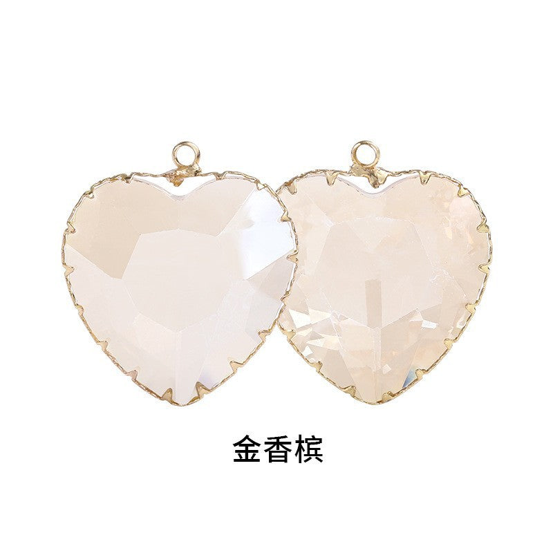 Heart-shaped single pendant gold flower claw glass diamond pendant necklace clothing accessory heart-shaped gold edged peach blossom claw pendant