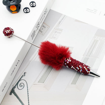 AB diamond ballpoint pen diy multi-color heavy work full diamond pen plush hairball beaded ballpoint pen spot wholesale