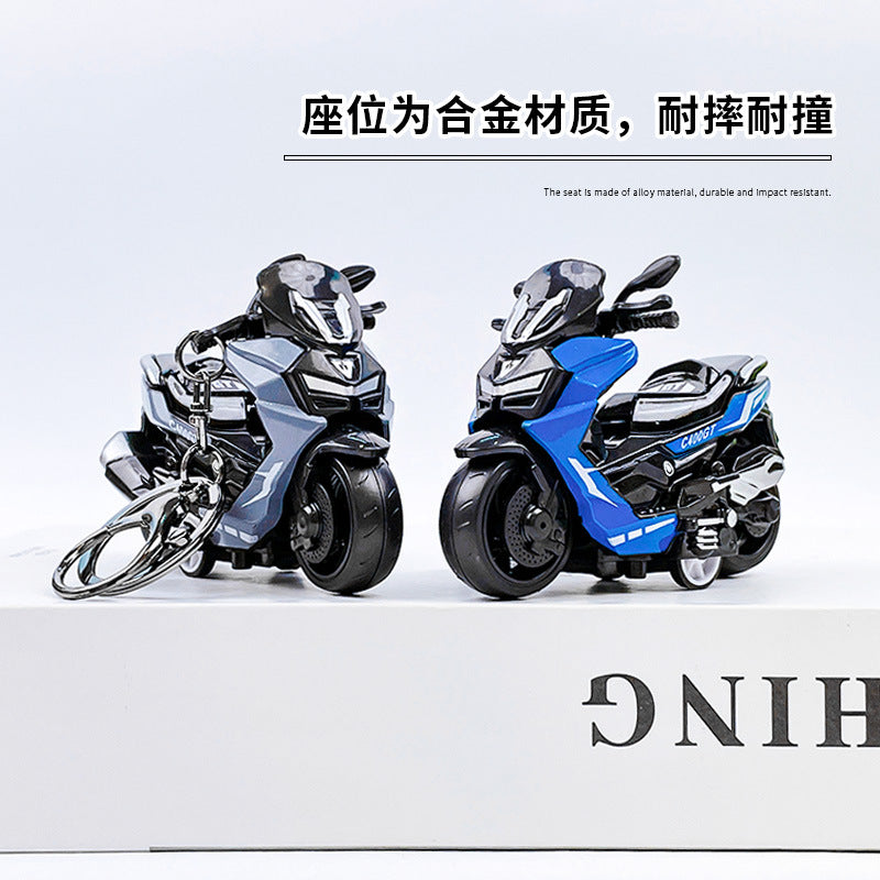 Creative alloy pullback motorcycle keychain simulation pedal toy car model keychain pendant keyring