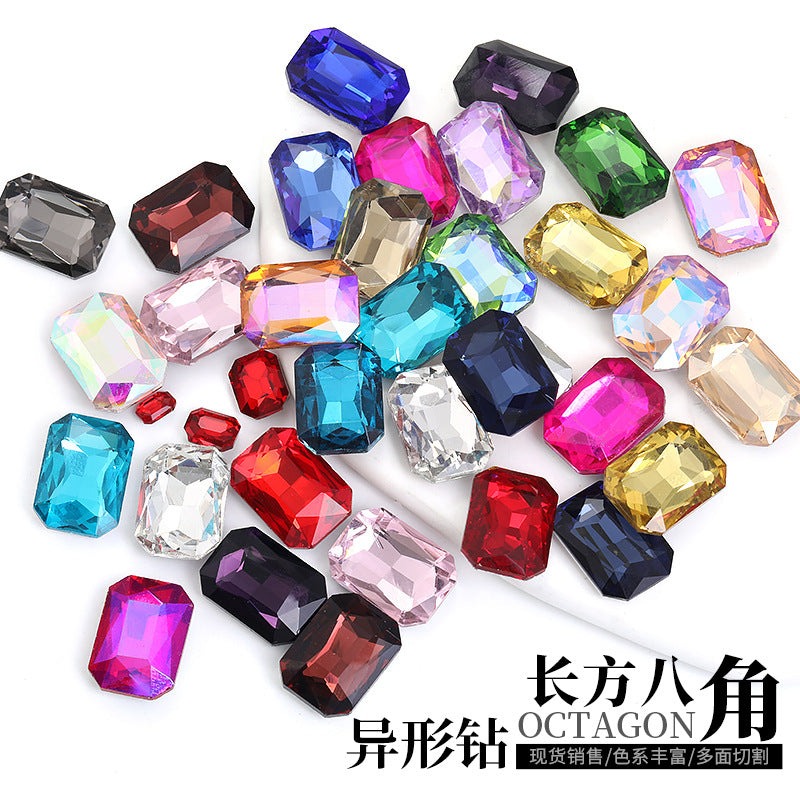 Pointed bottom mahjong diamonds, special-shaped rhinestone necklaces, earrings, tiaras, hats, costumes, accessories, accessories, pointed rectangular octagonal diamonds