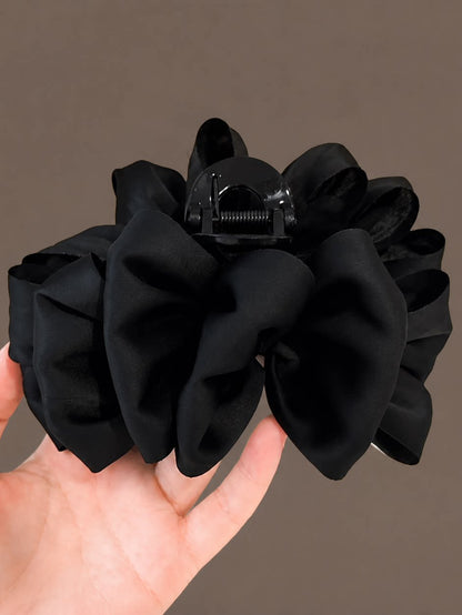 Cloud bubble clip for women, high-end black satin bow hair clip, small hair volume half tie, hair clip headwear