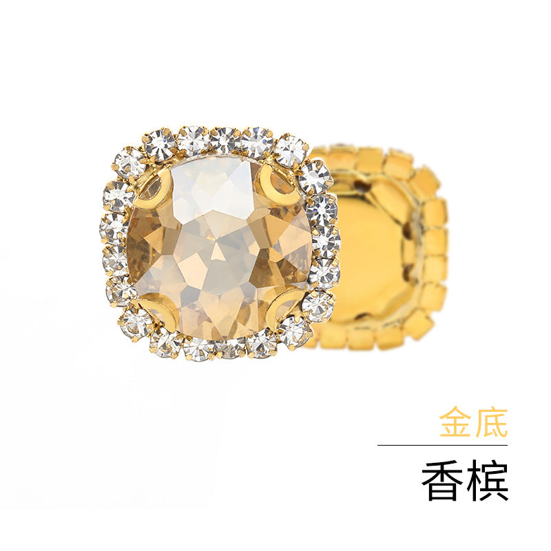 Gemstone flower edge claw drill with perforated holes, hand-sewn diamond, thickened gold base for clothing decoration accessories, gemstone flower crystal buckle