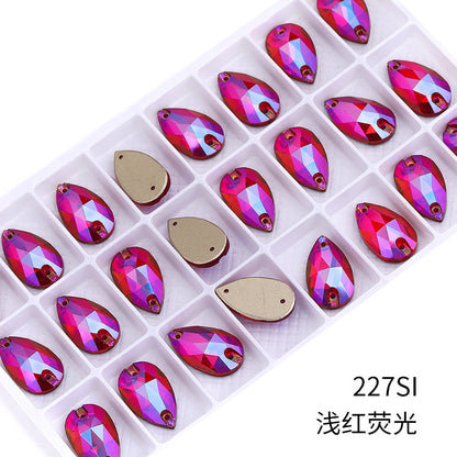 K9 Sew-On Teardrop Rhinestone - Double Hole Flat Bottom Perforated Hand Sew Stone for Wedding Dress Luggage Accessories