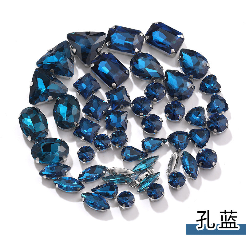 Mixed Four-Corner Claw Rhinestones - Silver Crystal Glass Hand-Sewn Wedding Dress Accessories 50pcs