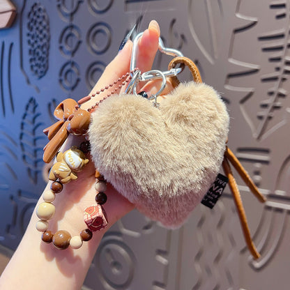 Handmade DIY Maillard leopard print bracelet keychain pendant plush beaded miu bag keychain small pendant