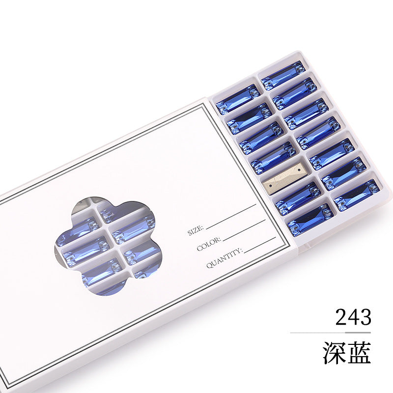 Double Hole Long Bar Flat Bottom Rhinestone - Hand-Stitched Scratch-Resistant AB Color Straight Strip Flat Buckle for Clothing Luggage