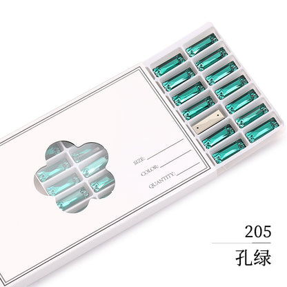 Double Hole Long Bar Flat Bottom Rhinestone - Hand-Stitched Scratch-Resistant AB Color Straight Strip Flat Buckle for Clothing Luggage