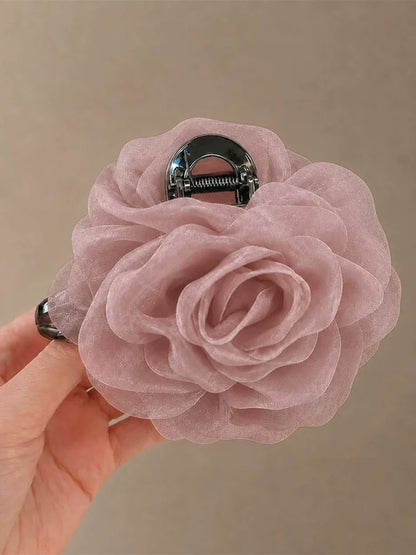 Large mesh claw clip for women, high-end 2026 new style back hair updo clip, floral hair grab clip, floral clip headwear