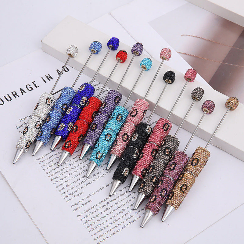 Leopard print full diamond ballpoint pen creative DIY beading pure handmade diamond set ballpoint pen advertising gift pen spot wholesale