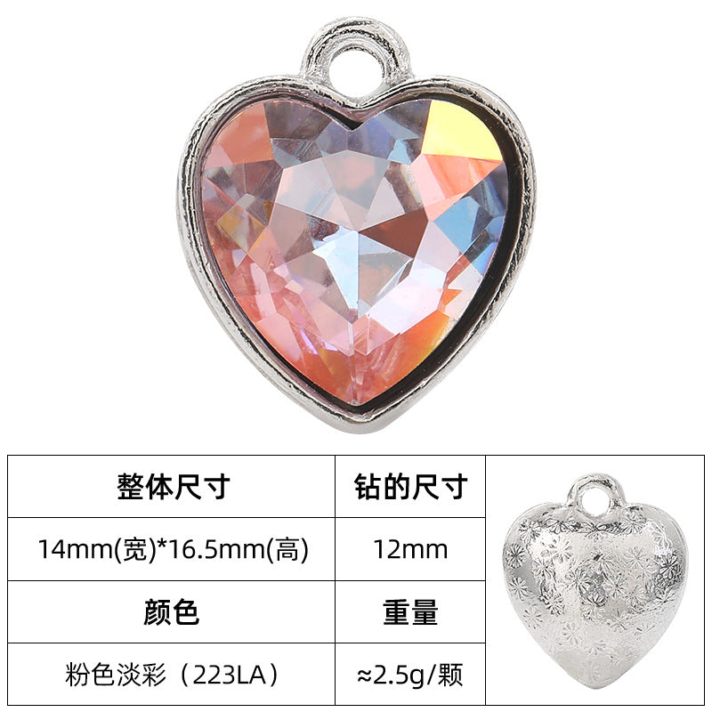 Heart-inlaid 12MM peach heart single crystal pendant bracelet, headpiece, flower tray material, DIY accessory pendant