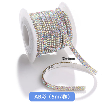 Double-row diamond with adhesive backing, 4mm chain, 5-meter roll of glass diamond chains, sparkling crystal water rhinestone jewelry, self-adhesive