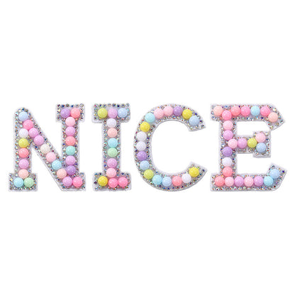 Macaron letter stickers, 26-letter English DIY accessories, clothing accessories, faux pearl and rhinestone appliqué set