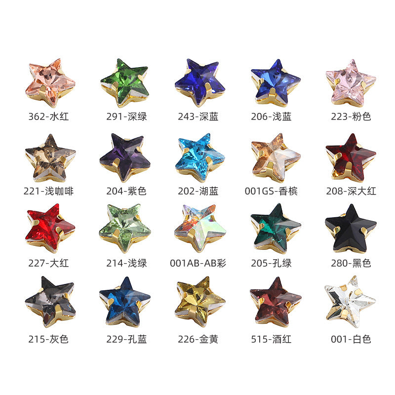 New 10mm five-pointed star hand-stitched glass thickened claw drill 3D DIY wedding dress, clothing, shoes, bags, hair clips, accessories