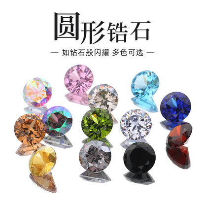 Cross-border round zircon bare stone, pointed bottom glass diamond, colored zircon sparkle, bright white zircon nail drill manufacturer