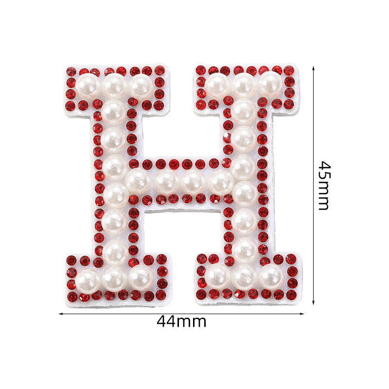 Red diamond 26-letter fabric patch set, hot-flung colored letter patch patch, clothing bag with diamond-embedded fabric patch