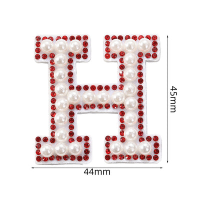 Red diamond 26-letter fabric patch set, hot-flung colored letter patch patch, clothing bag with diamond-embedded fabric patch