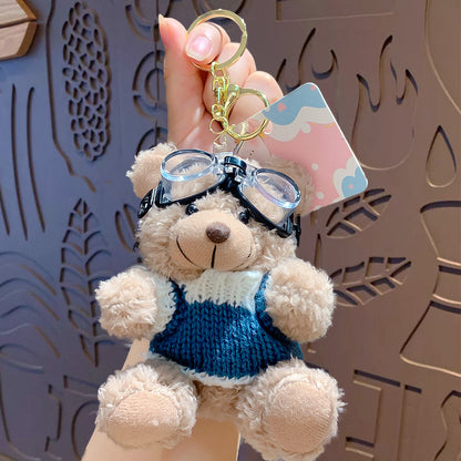 Cartoon Plush Cool Bear Key Chain - School Bag Small Pendant Cute Couple Bag Doll Keychain Gift