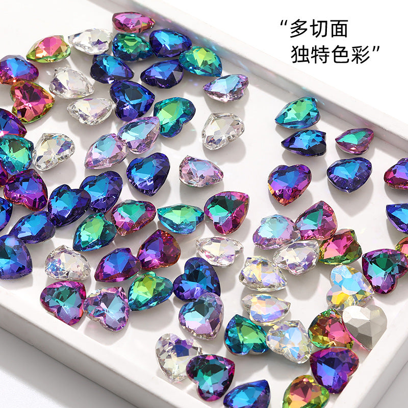 Love electroplating color peach heart pointed bottom diamond multi-color love crystal glass diamond wedding dress clothing shoe bag DIY accessories