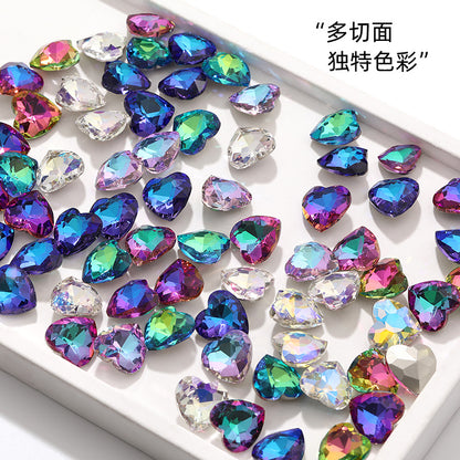 Love electroplating color peach heart pointed bottom diamond multi-color love crystal glass diamond wedding dress clothing shoe bag DIY accessories