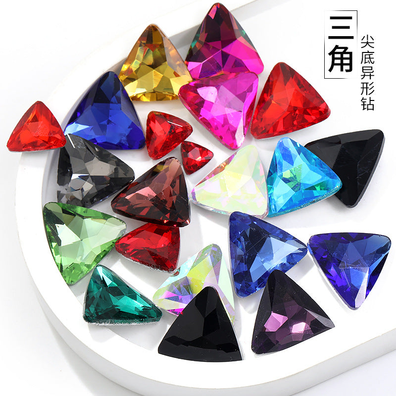 Pointed bottom triangular diamond, irregular rhinestone phone case, diamond attachment, diamond apparel, clothing, shoes, bags, crystal jewelry, accessories, pointed bottom triangular diamond