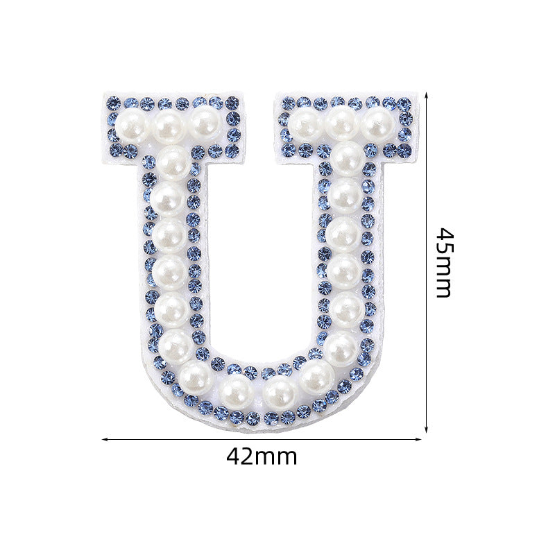 Blue diamond seamless adhesive 26 English letters for clothing and makeup bag decoration, non-woven fabric patch, adhesive backing