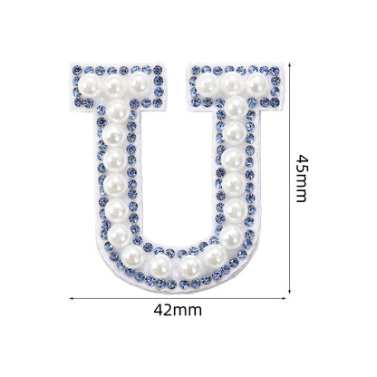 Blue diamond seamless adhesive 26 English letters for clothing and makeup bag decoration, non-woven fabric patch, adhesive backing
