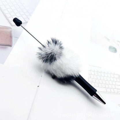 Leopard print plush ballpoint pen creative DIY beading, cute fluffy ballpoint pen, handmade hairball, high-value student