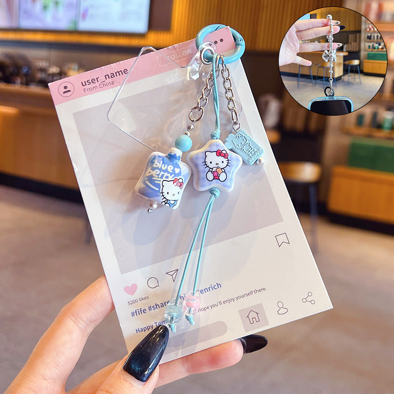 Creative DIY Hello Kitty Beaded Mobile Phone Chain Keychain Pendant Car Key Chain MIU Series Bag Charm Accessories