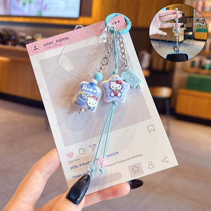 Creative DIY Hello Kitty Beaded Mobile Phone Chain Keychain Pendant Car Key Chain MIU Series Bag Charm Accessories