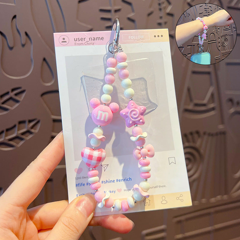 Handmade DIY Mickey Head Beaded Mobile Phone Chain Pendant Female Creative Dopamine Car Bag Keychain Pendant