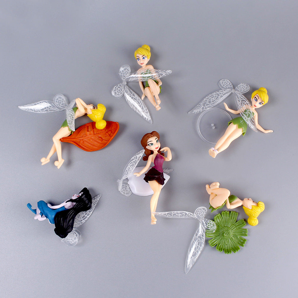 Solid Flower Fairy 6pcs Cake Decoration Scene Ornament with Wings Colourful Little Fairy with Base