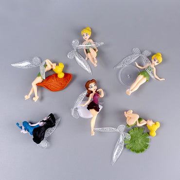 Solid Flower Fairy 6pcs Cake Decoration Scene Ornament with Wings Colourful Little Fairy with Base